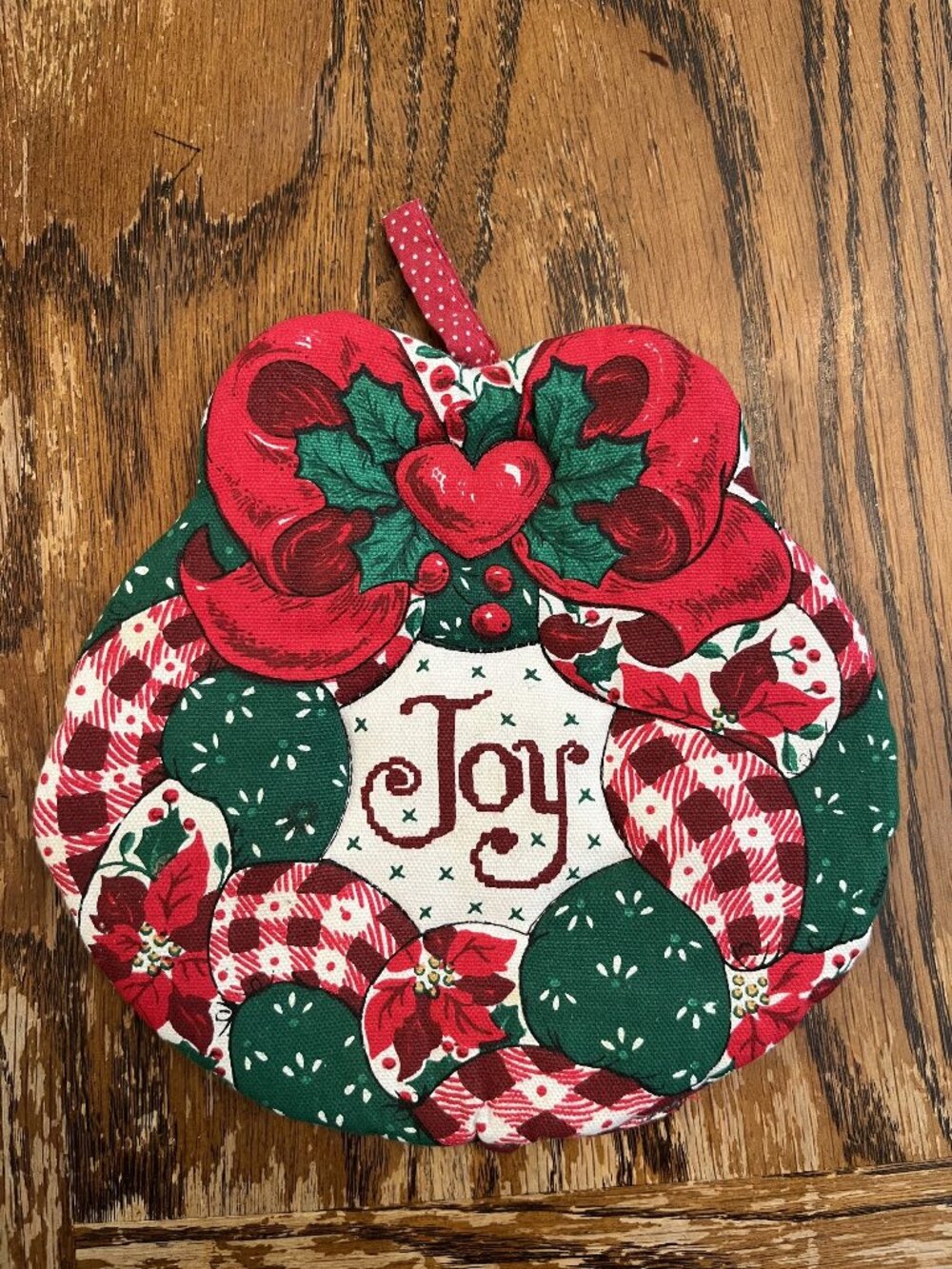 Vintage Christmas Pot Holder With Joy Print & Hanging Loop 8 Inches